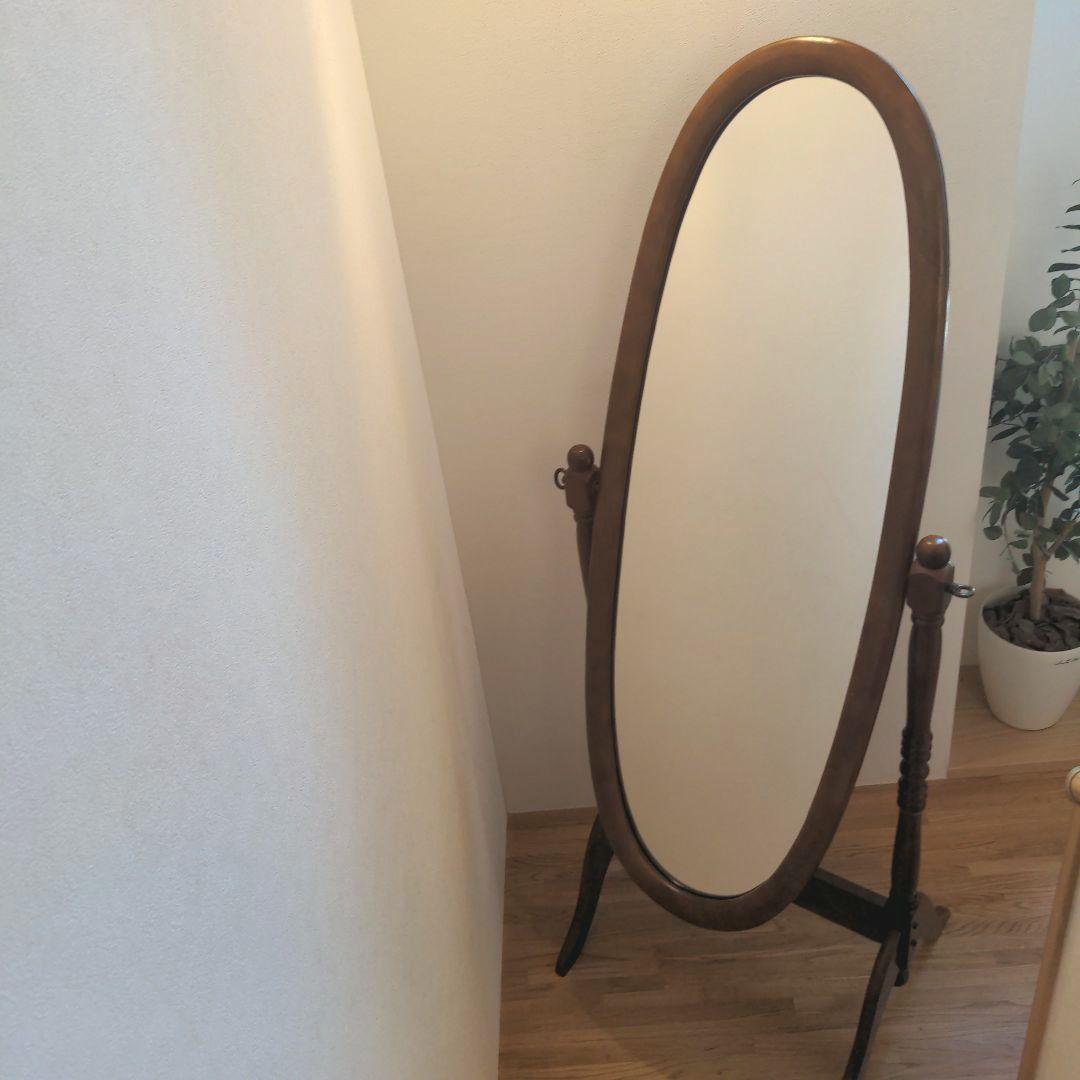 【専用】レトロ姿見　木製オーバルスタンドミラー ブラウンアンティーク　楕円
