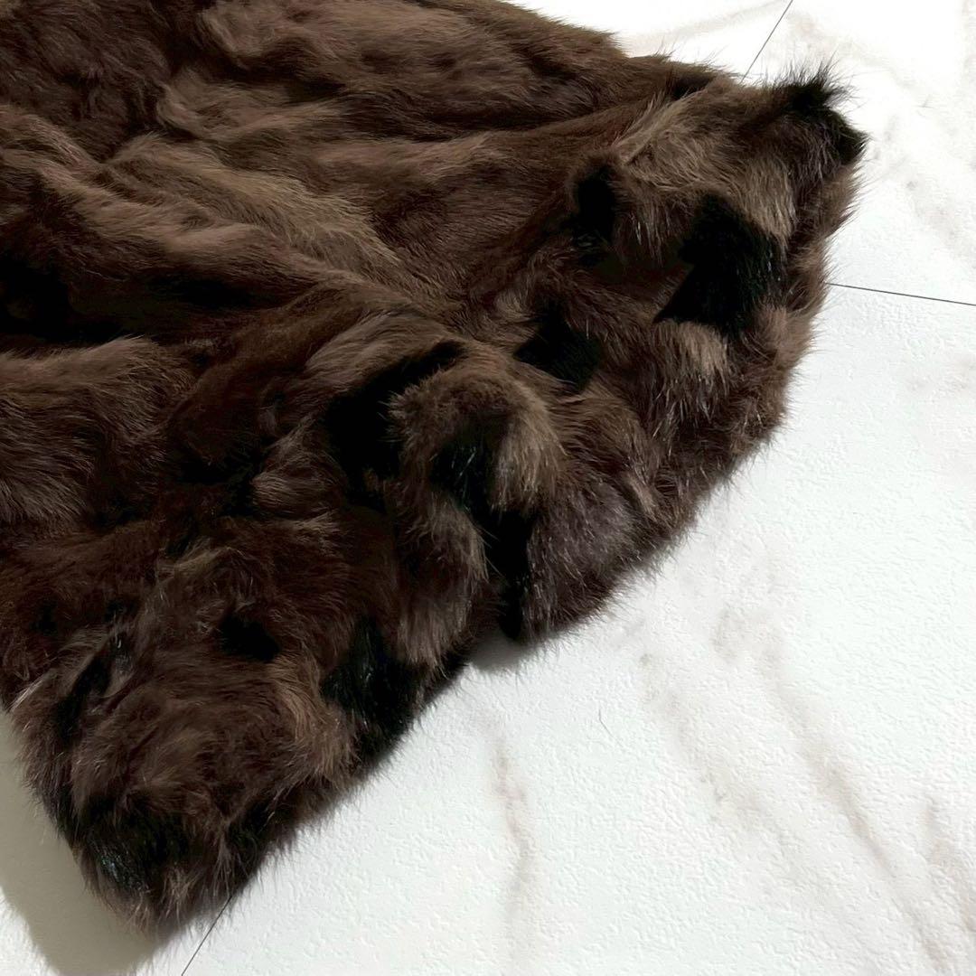 着丈約106cm✨ ロシアンリス ロングコート 本毛皮 デザイン入り ブラウン