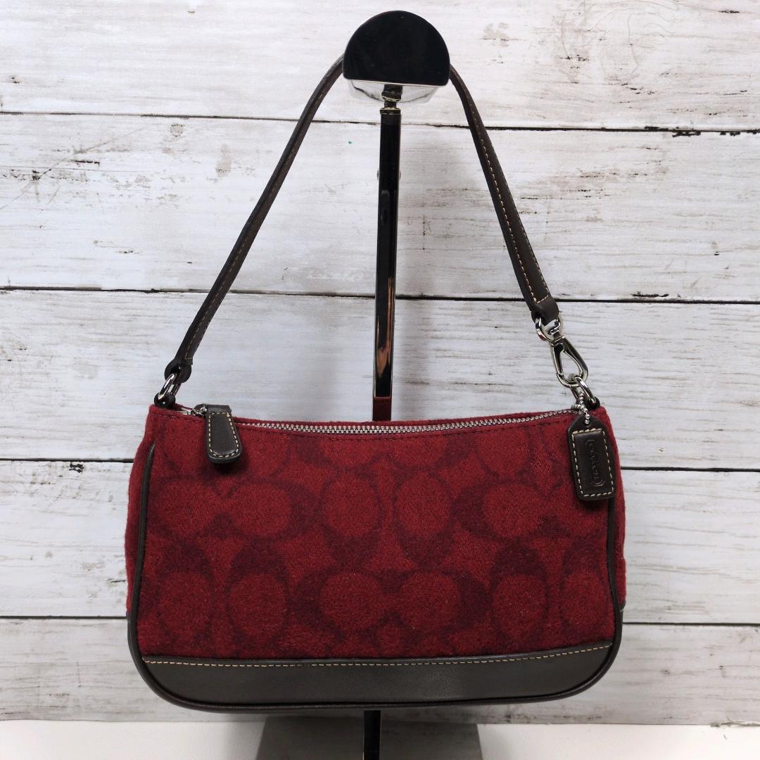 希少 COACH コーチ 7720 ワンハンド ハンドバッグ ポーチ ウール