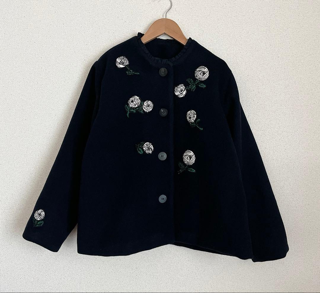 ミナペルホネン　rosy ネイビーウール　ジャケット　コート　総裏　ハンドメイド