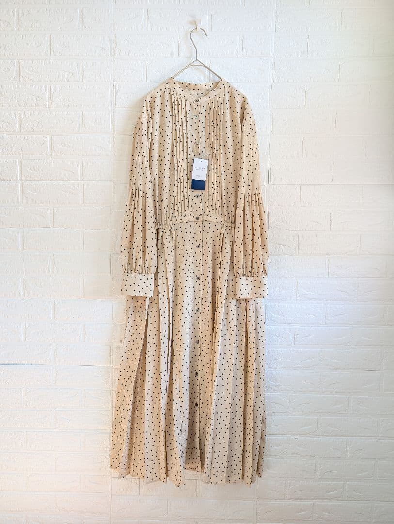 新品タグ付き SHIPS バンドカラー サイドプリーツ ワンピース M 25AW