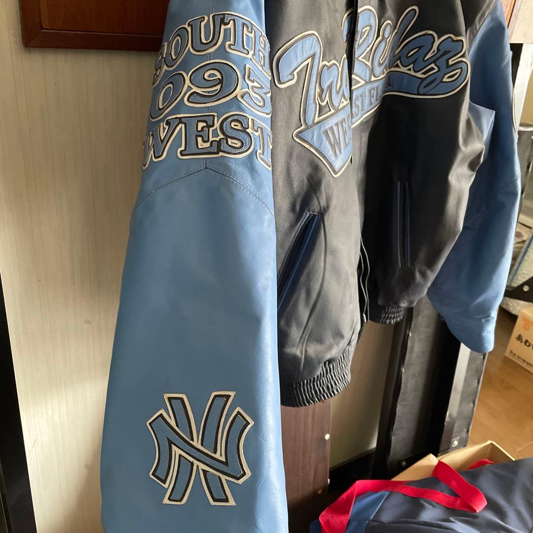 スタジャン 黒/青　本革　オリジナル