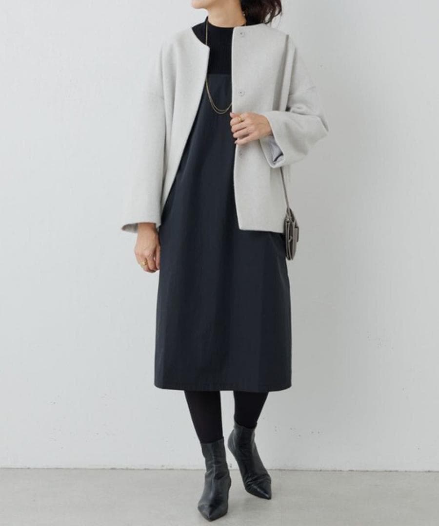 BEARDSLEY　ニットコンビワンピース　ブラック　ビアズリー　洗える　長袖