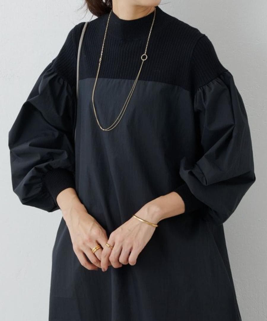 BEARDSLEY　ニットコンビワンピース　ブラック　ビアズリー　洗える　長袖