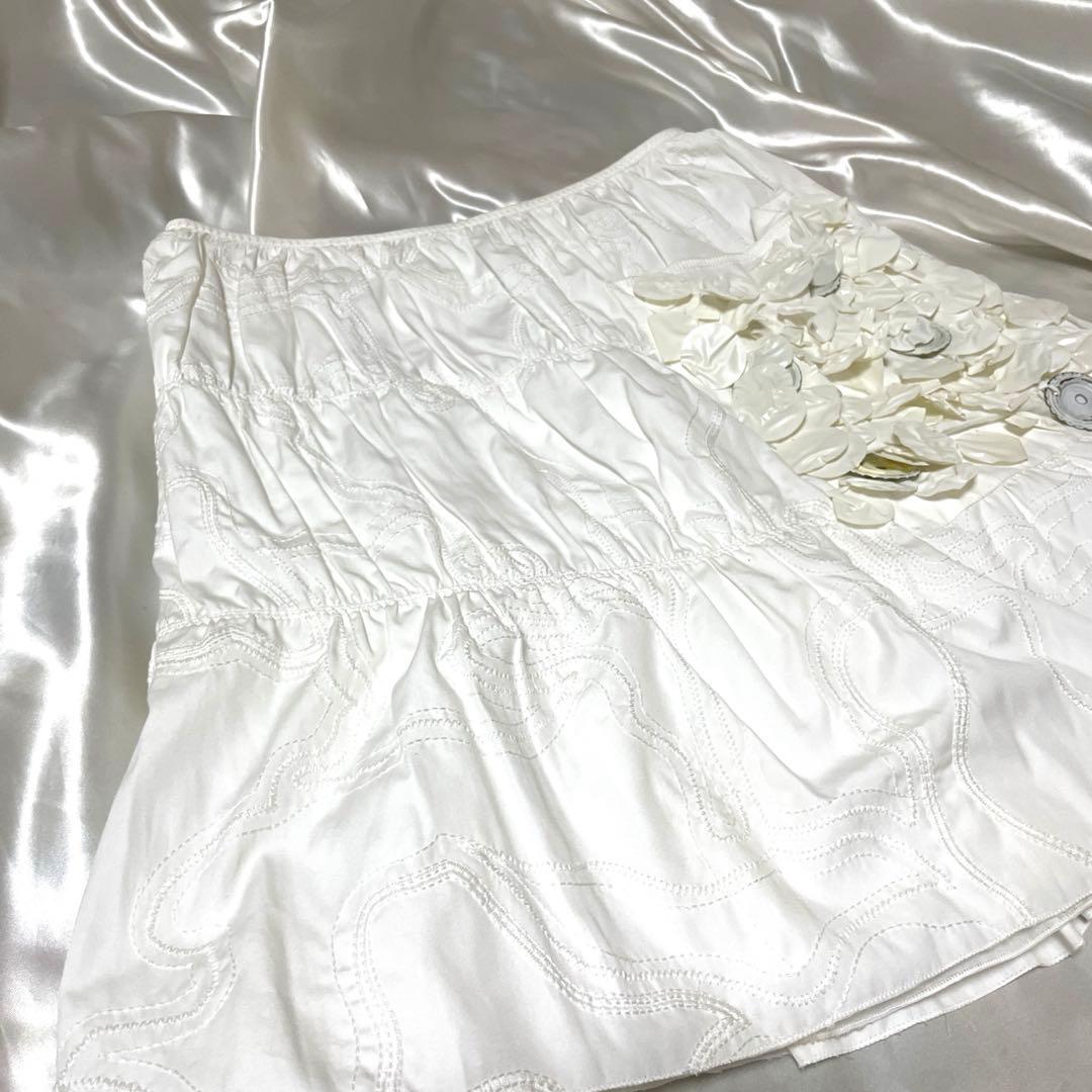 希少　PRADA プラダ　装飾　刺繍　ミニ丈　フレアスカート　38 イタリア製