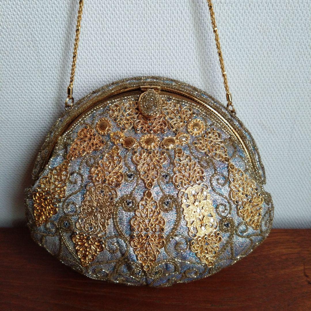希少　皇室御用達　LUMY　はしもと　ビーズ　 刺繍　バッグ　がま口