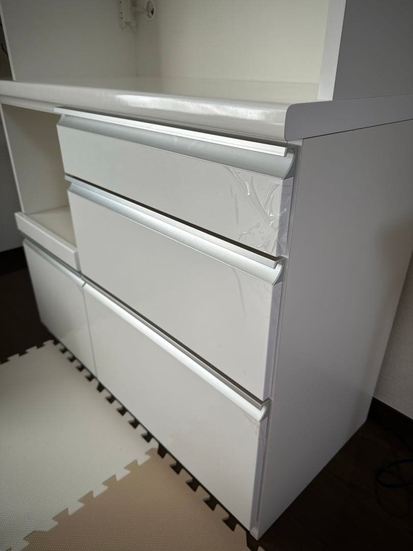 食器棚 カップボード 幅98 送料込み 鏡面ホワイト