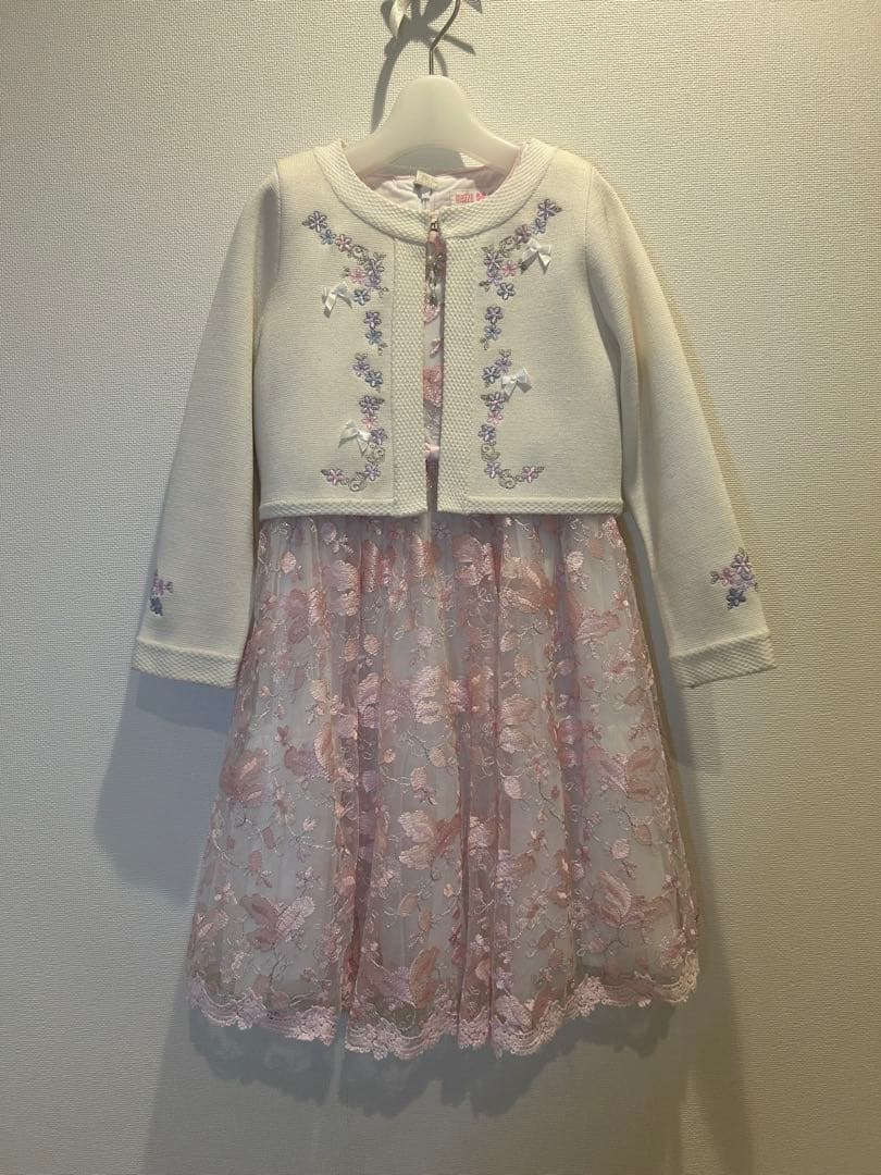 ★美品　メゾピアノ 花柄刺繍ワンピース 120cm＆ニットボレロ　Mドレスセット