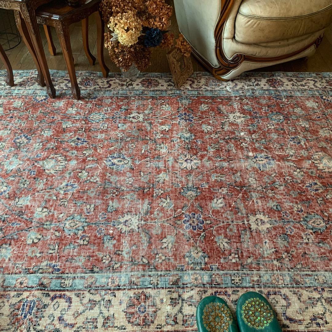 hi89　超大判　250×139 トルコヴィンテージラグ　テラコッタレッド