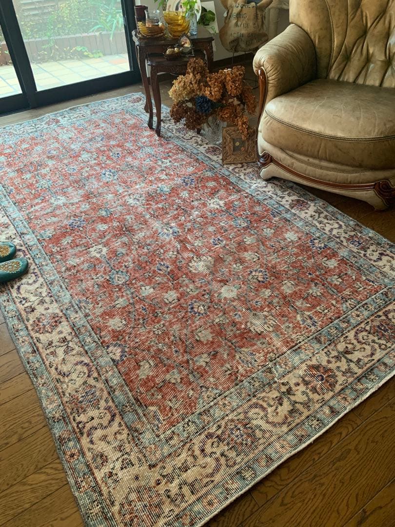 hi89　超大判　250×139 トルコヴィンテージラグ　テラコッタレッド