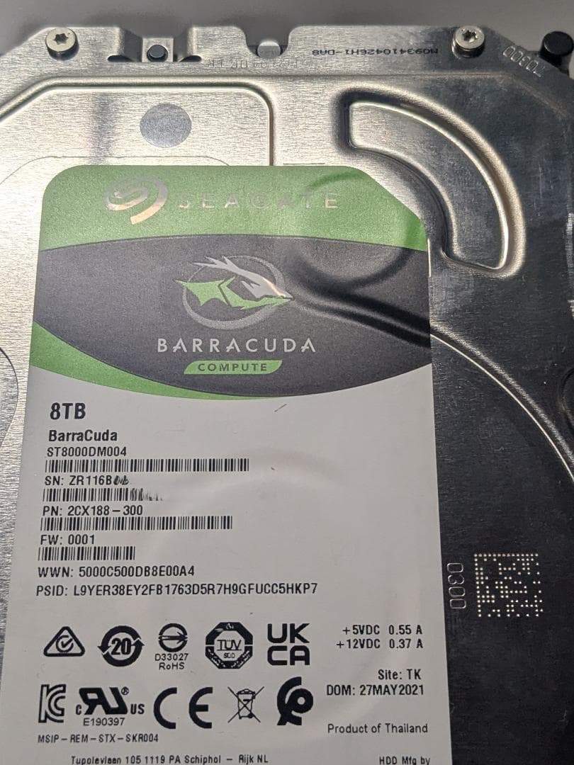 Seagate Barracuda 8TB HDD 使用時間 232時間