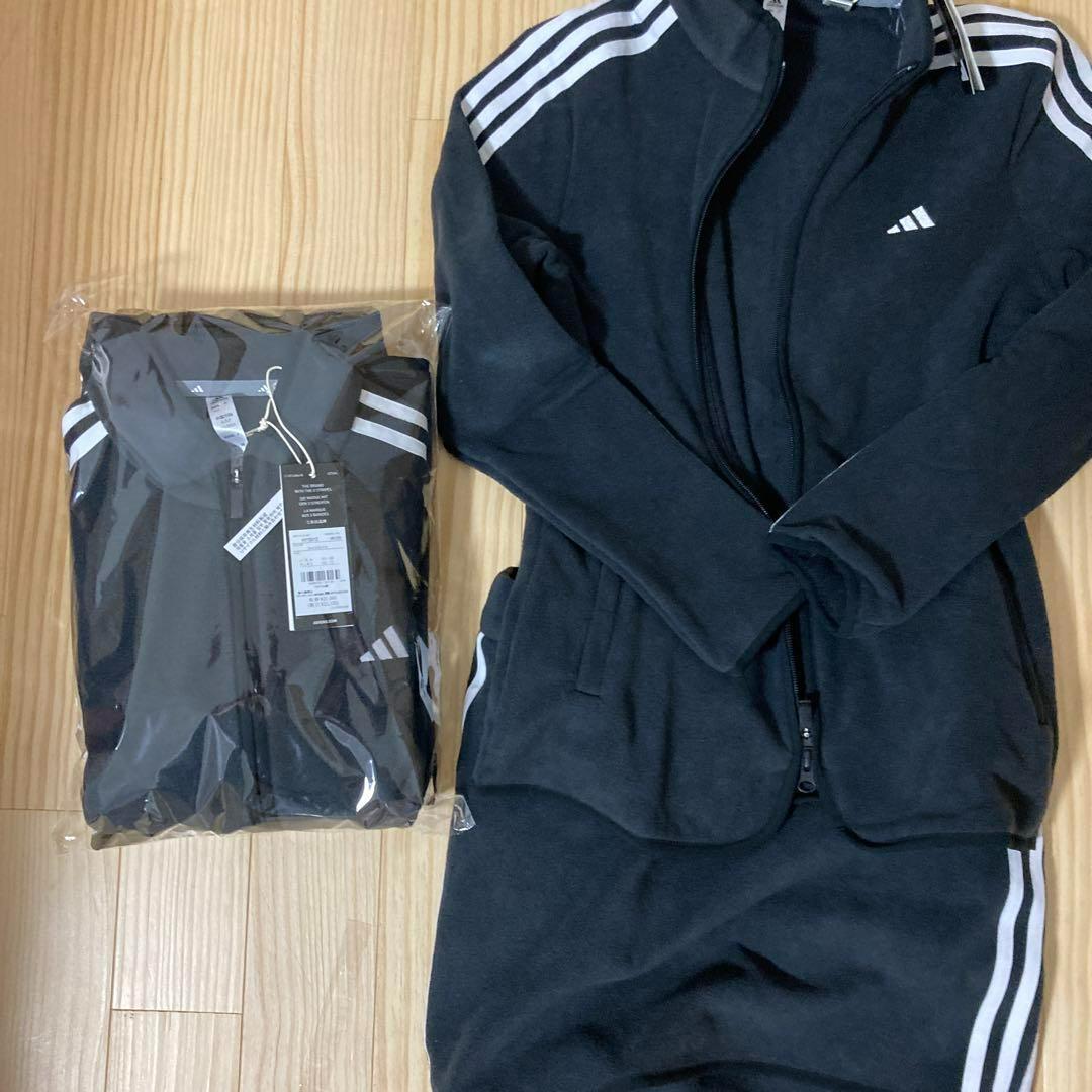 新品adidas ジップアップジャケット 黒　フリースセットアップ　ゴルフ秋冬