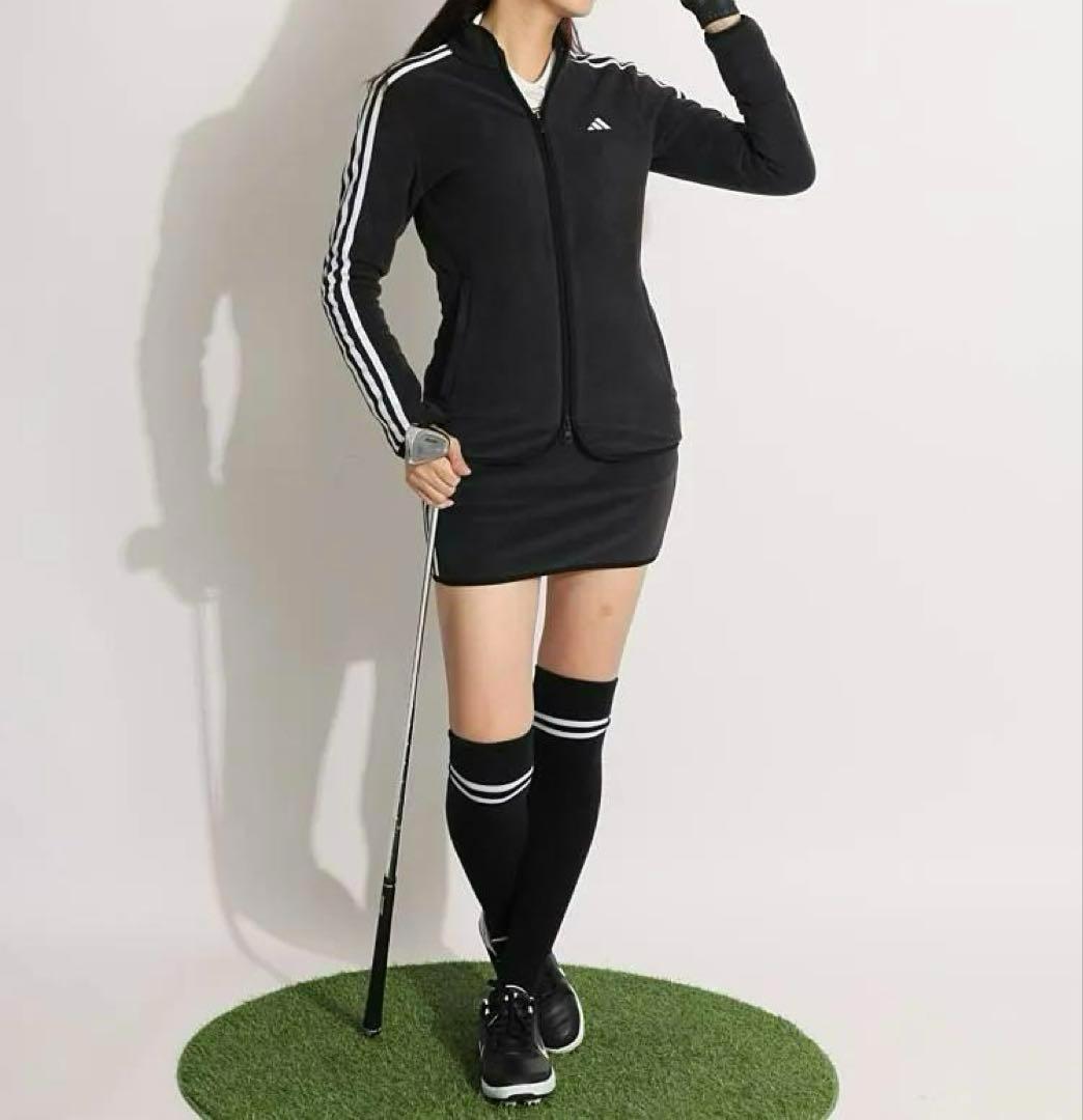 新品adidas ジップアップジャケット 黒　フリースセットアップ　ゴルフ秋冬