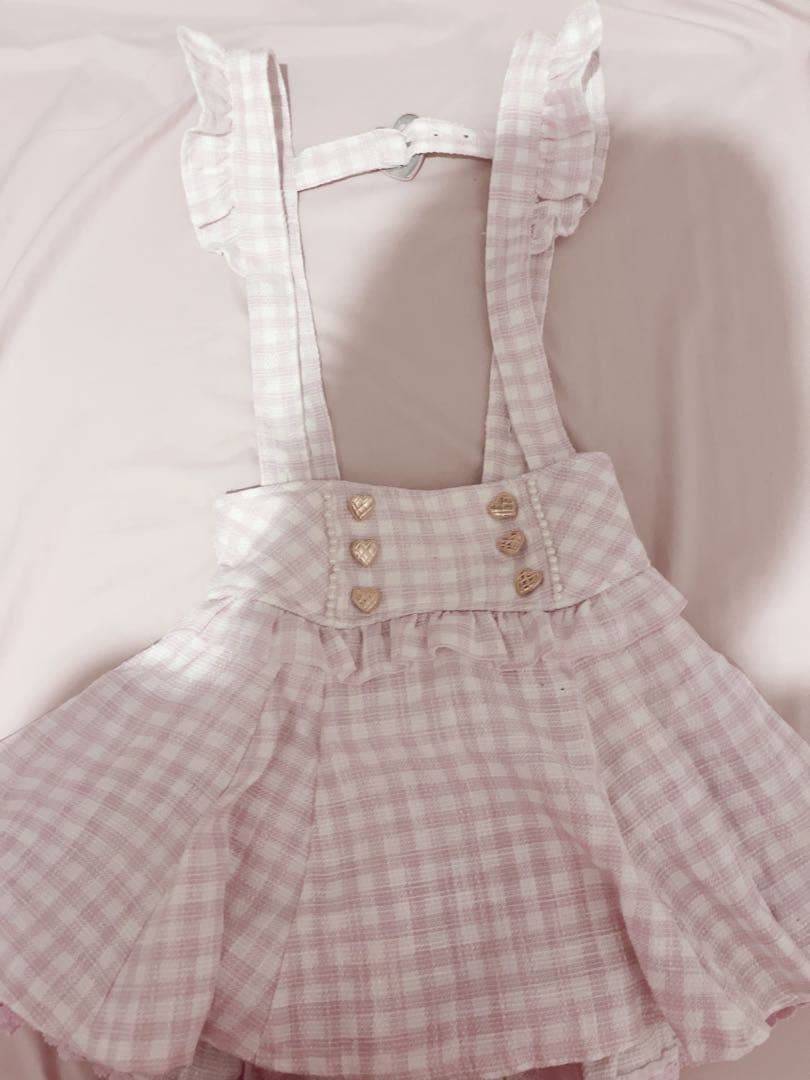 LIZLISA ギンガムチェックツイードサスペンダー付きスカパン