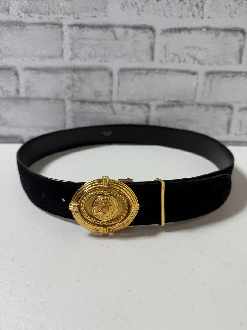 CELNE セリーヌ　ブラックスエードベルト 金色バックル