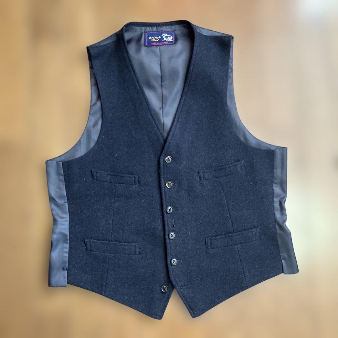 DPI製　オーダー3ピース　ブリティッシュウール　ネイビー　ヘリンボーン　BB6