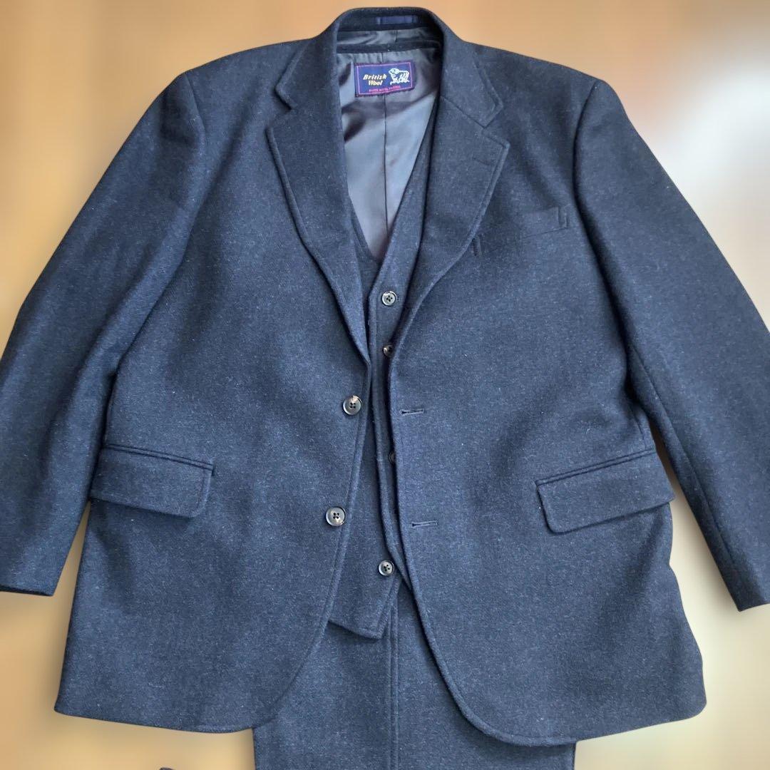 DPI製　オーダー3ピース　ブリティッシュウール　ネイビー　ヘリンボーン　BB6