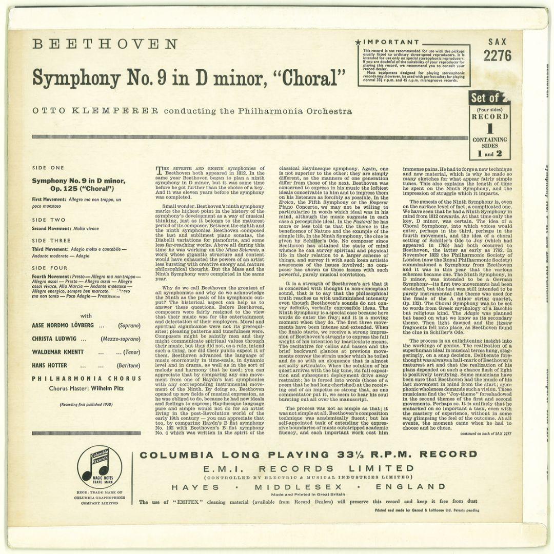 英Columbia SAX2276/7　ベートーヴェン 第九　クレンペラー
