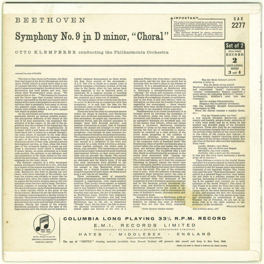 英Columbia SAX2276/7　ベートーヴェン 第九　クレンペラー