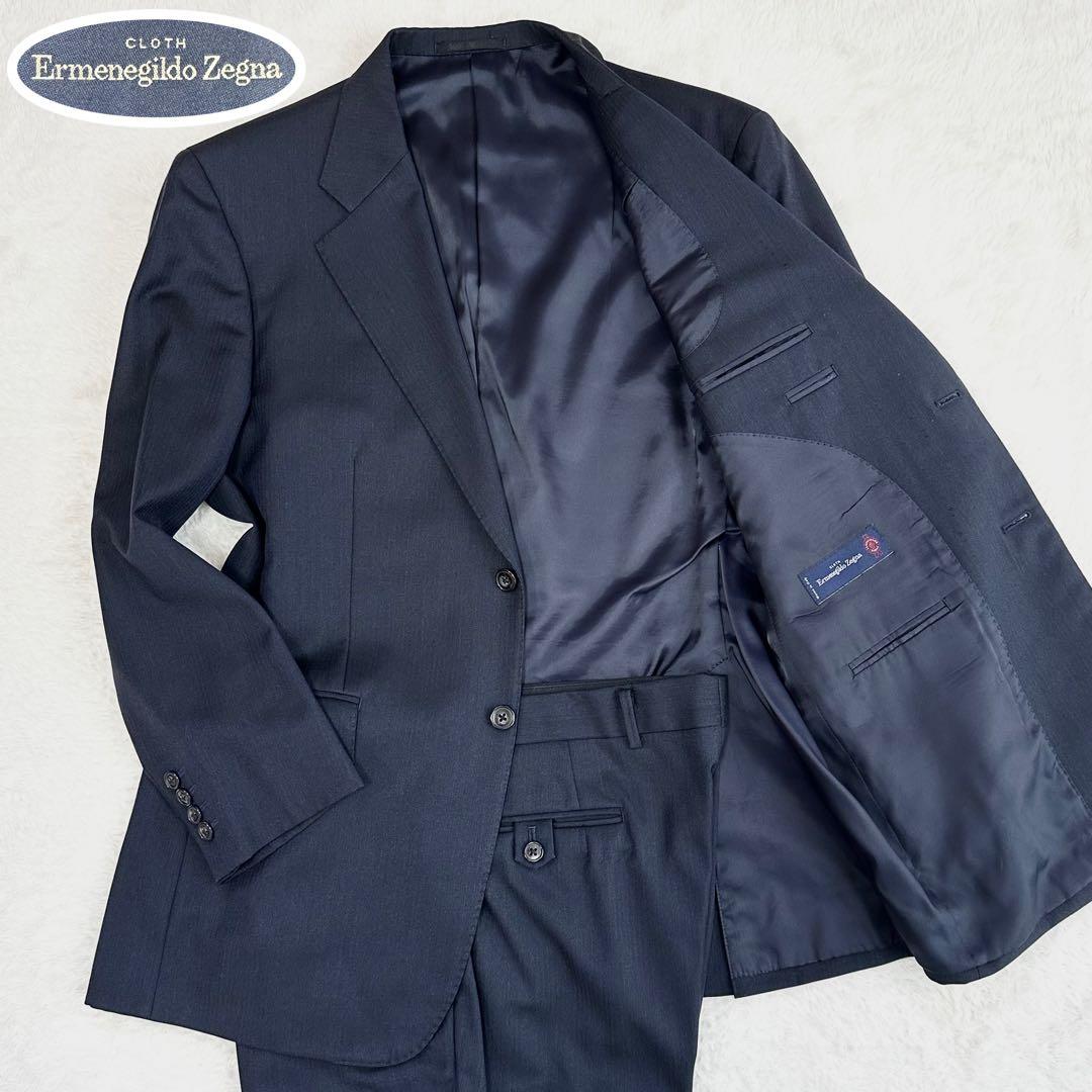 美品◎エルメネジルド ゼニア スーツ セットアップ ネイビー ウール AB5 L