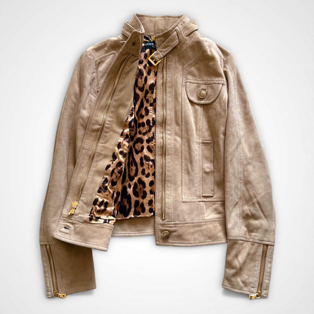 ドルチェアンドガッバーナ スウェード 裏地 レオパード レザー ライダース