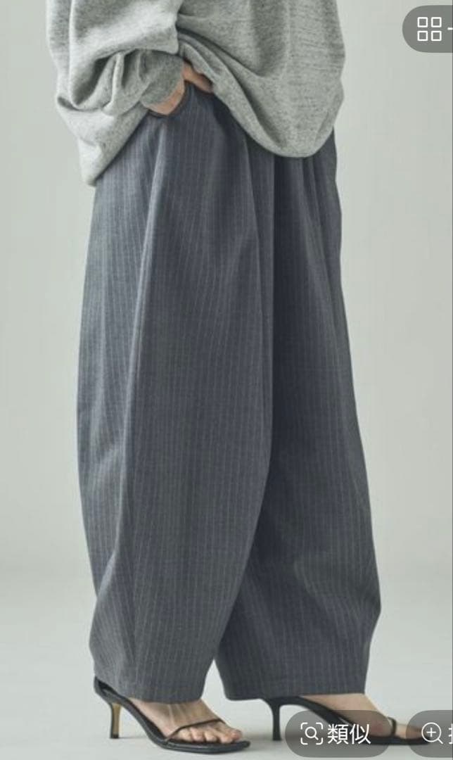 Curensologyウールストレッチドロストパンツ　グレーストライプ