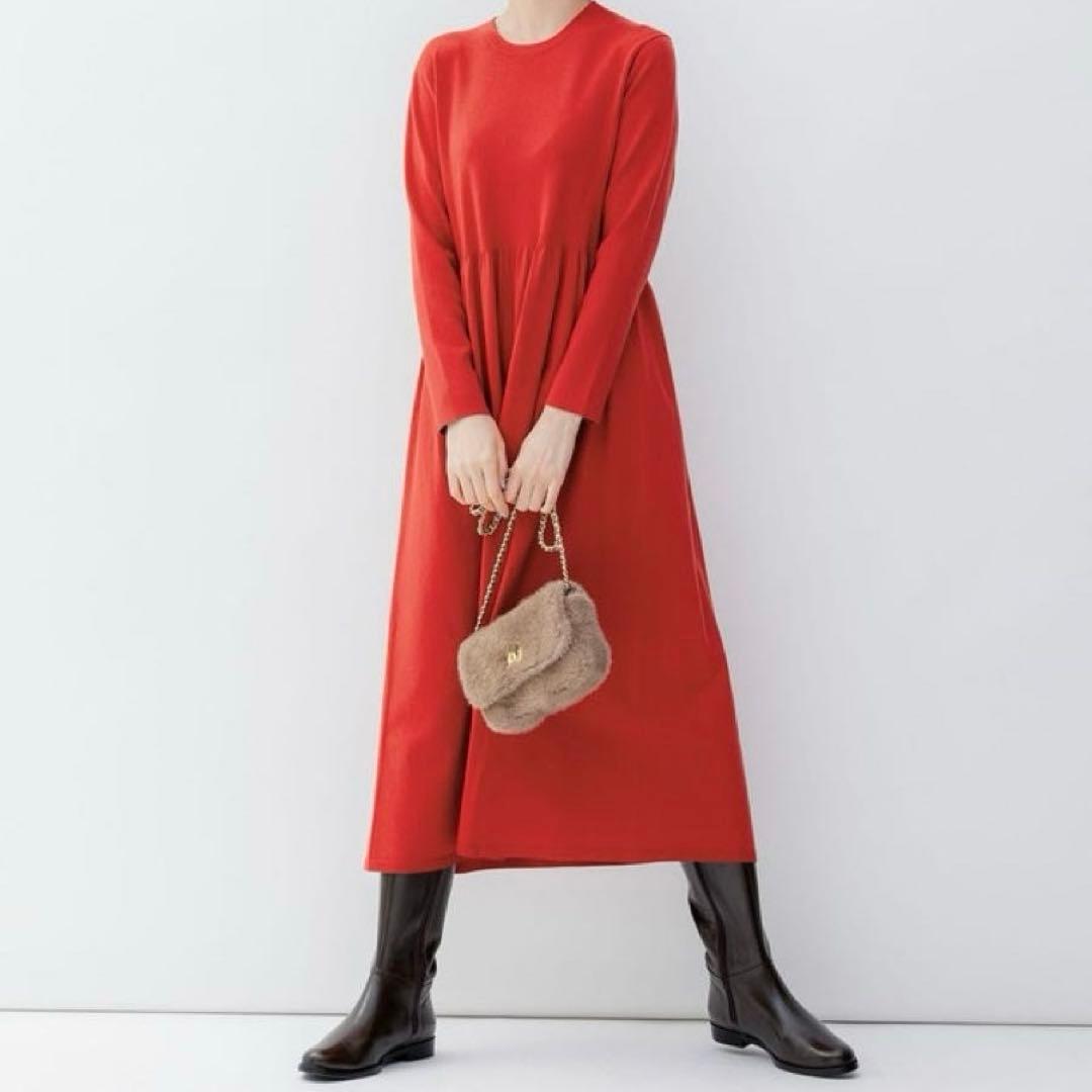 23区【洗える】ヴィスコースストレッチ Aライン ニットワンピース　L