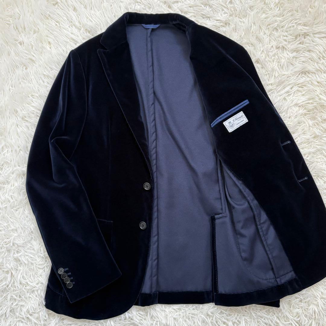 美品 エッリコフォルミコラ ベロアジャケット ネイビー 46 イタリア製