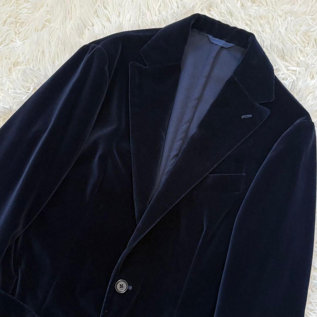 美品 エッリコフォルミコラ ベロアジャケット ネイビー 46 イタリア製