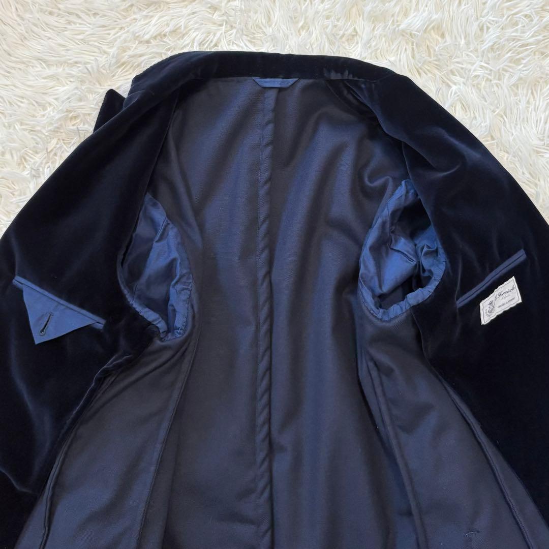 美品 エッリコフォルミコラ ベロアジャケット ネイビー 46 イタリア製