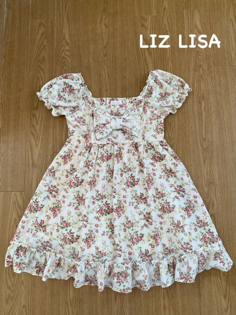 LIZ LISA リボン花柄オフショルワンピース ホワイト