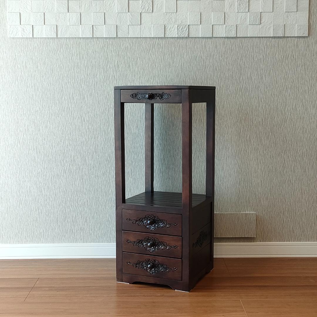 アンティーク　キャビネット　ガラス天板　引き出し4杯