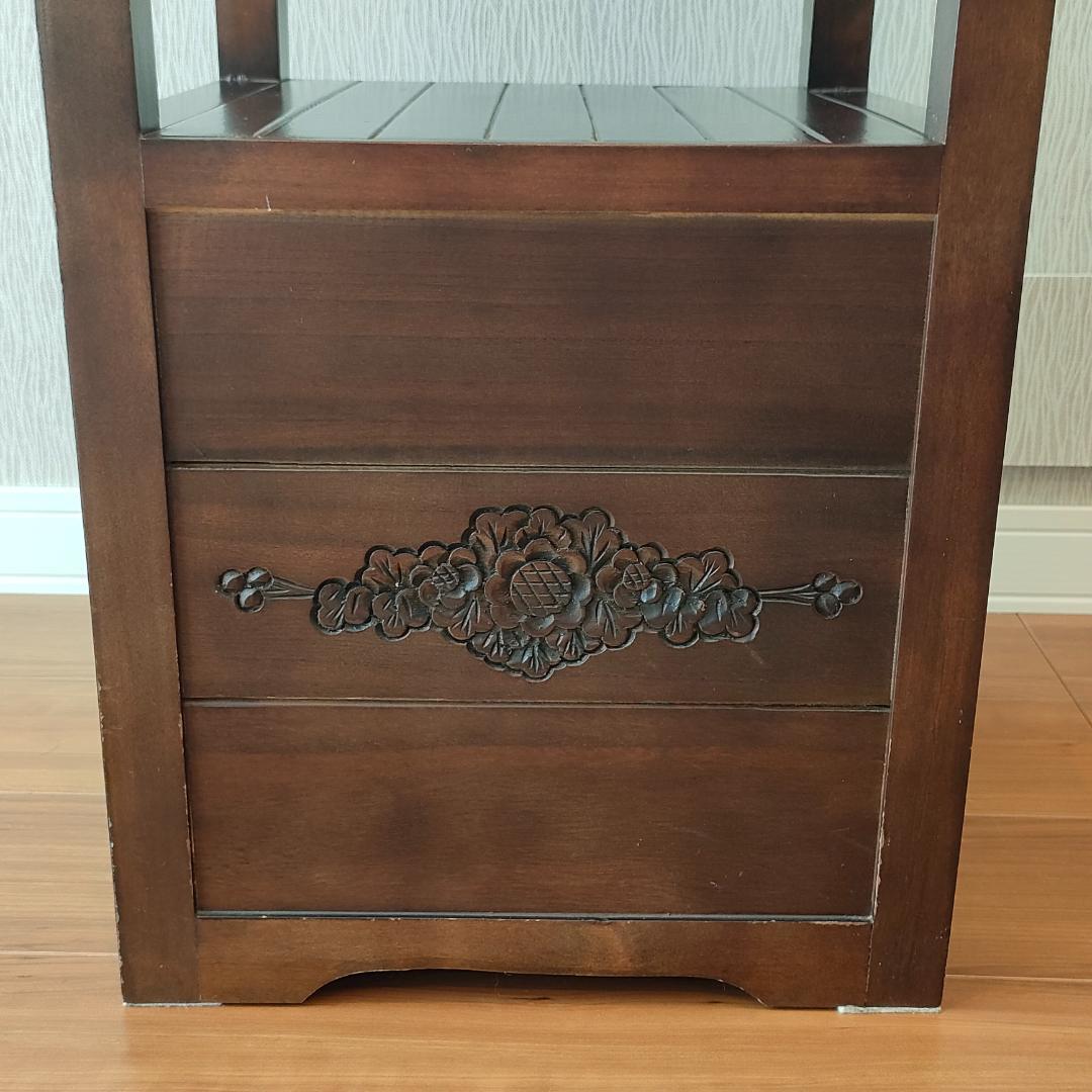 アンティーク　キャビネット　ガラス天板　引き出し4杯