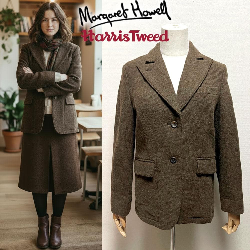 美品 旧タグ マーガレットハウエル ハリスツイード ジャケット ピークドラペル