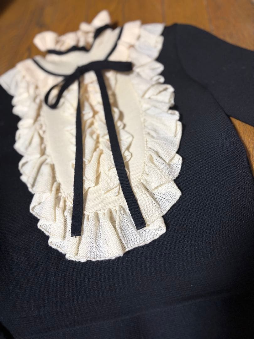 blugirl ブルマリン ブルーガール フリルニットワンピース　黒　40