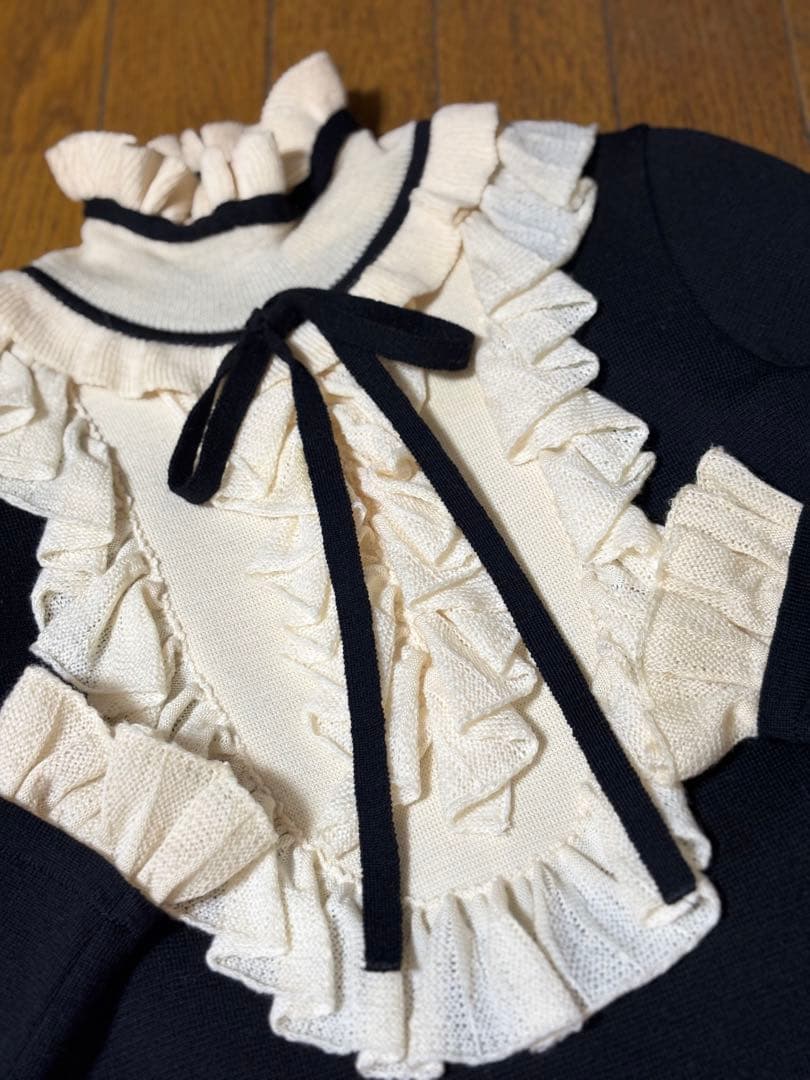 blugirl ブルマリン ブルーガール フリルニットワンピース　黒　40