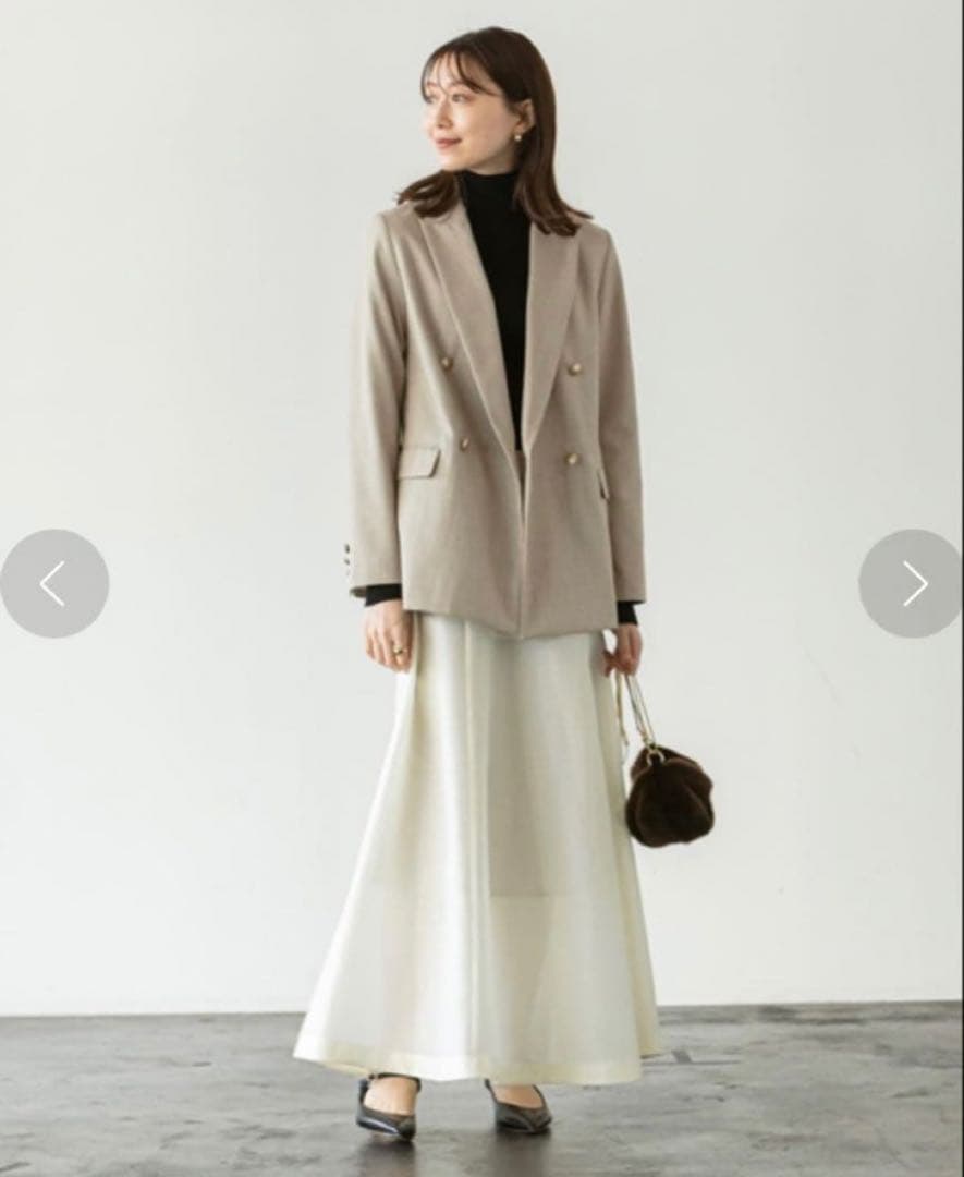 Noble プレーンピークドラペルダブルジャケット ベージュ 34