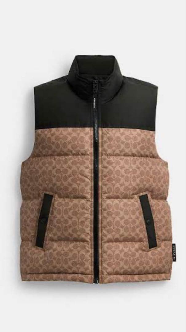 コーチダウンベスト　ベージュ/黒　Sサイズ