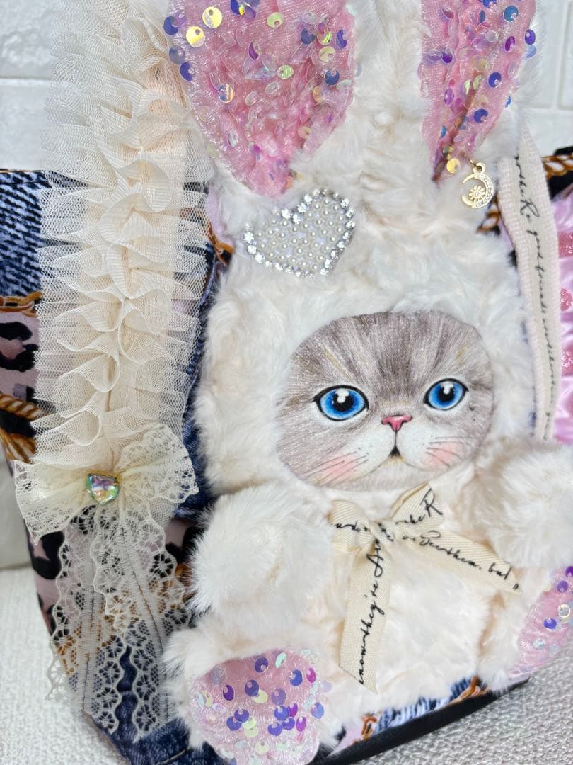 ト*助様 コヤンイサムチョン　ハンドメイド　丸底トートバッグ　デニムヒョウ柄　ル