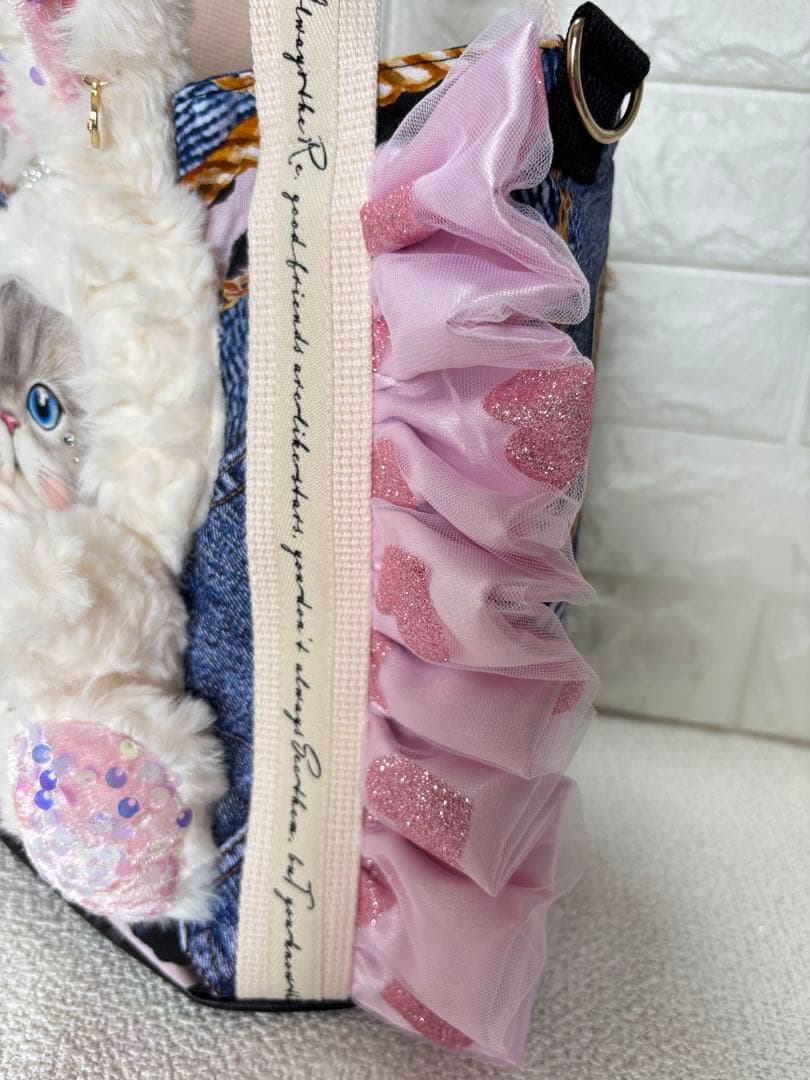 ト*助様 コヤンイサムチョン　ハンドメイド　丸底トートバッグ　デニムヒョウ柄　ル