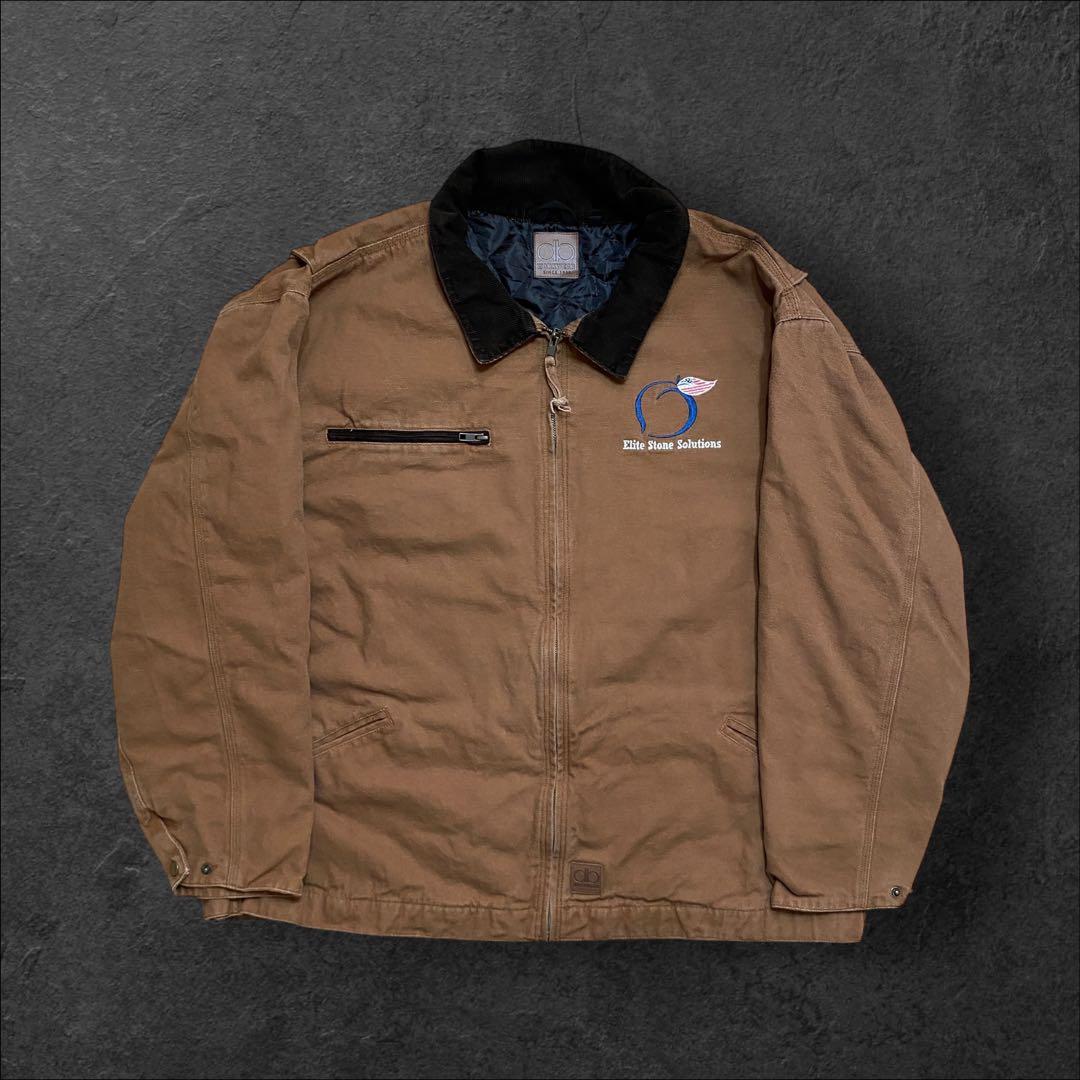 タレダックジャケットXL企業ロゴ刺繍ブラウン襟コーデュロイ中綿キルティング