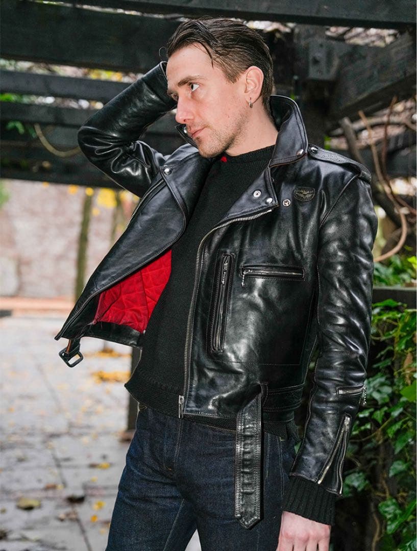 激レア ルイスレザー フィッシャーマンニット 38 ライダースジャケット