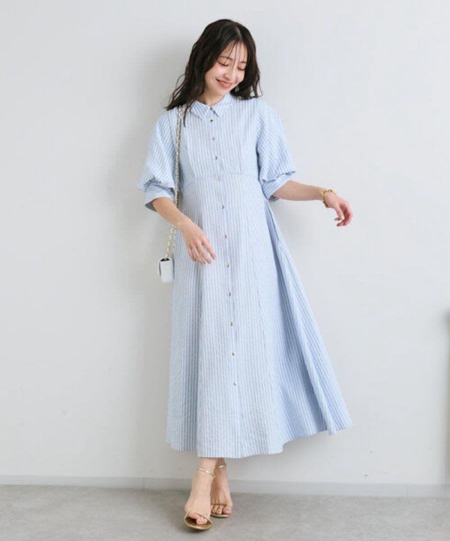 【美品】サッカーストライプフレアシャツワンピース 38 ラブティックボンボン