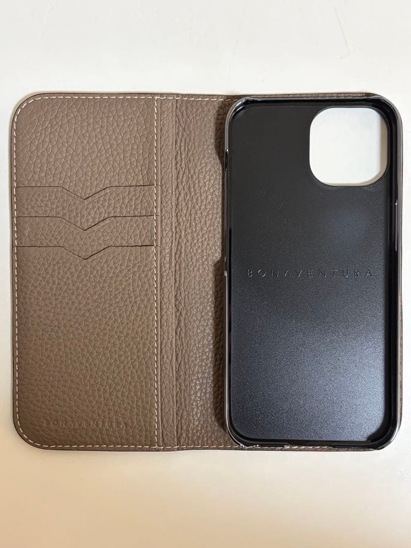BONAVENTURA iPhone15ダイアリーケースシュリンクレザーエトープ