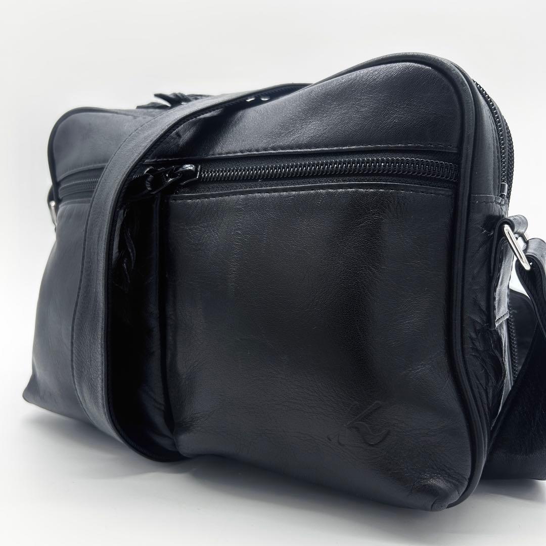 C158 美品 キタムラK2 元町 メンズ 本革 2層 ショルダーバッグ 黒