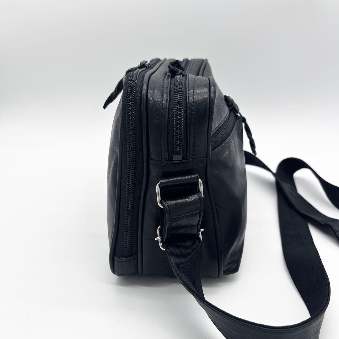 C158 美品 キタムラK2 元町 メンズ 本革 2層 ショルダーバッグ 黒