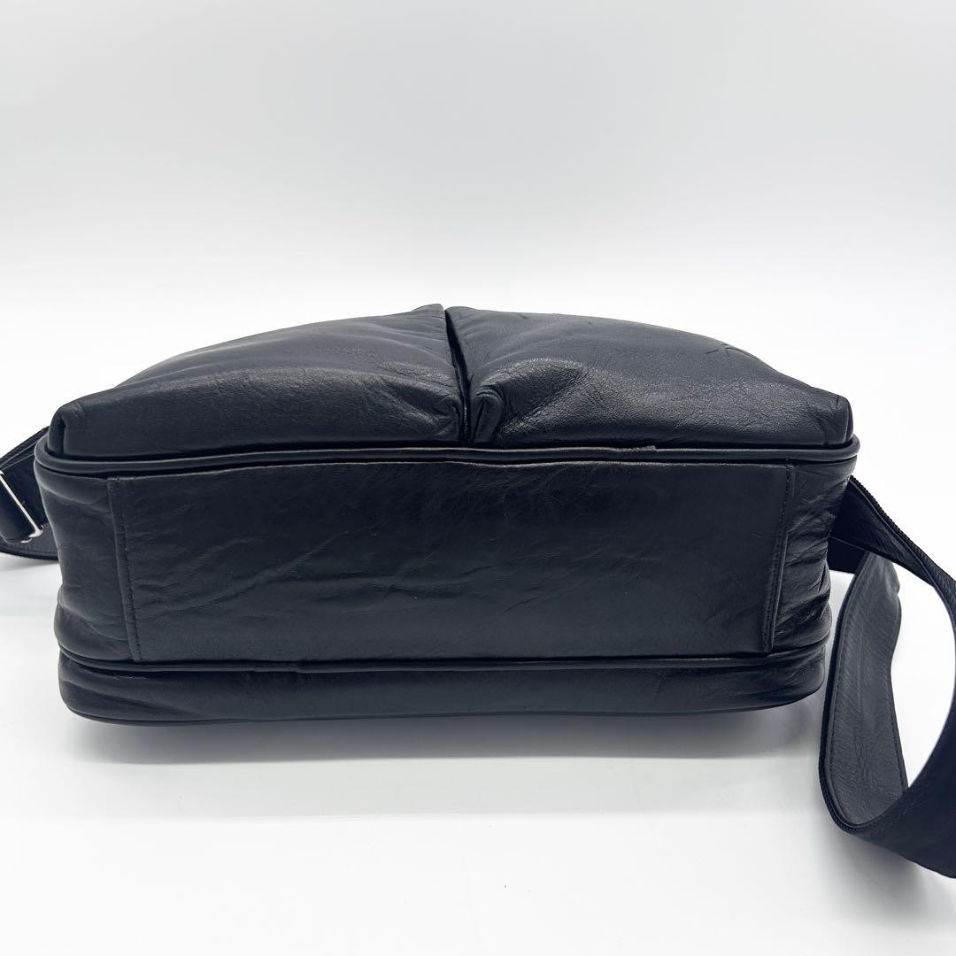 C158 美品 キタムラK2 元町 メンズ 本革 2層 ショルダーバッグ 黒