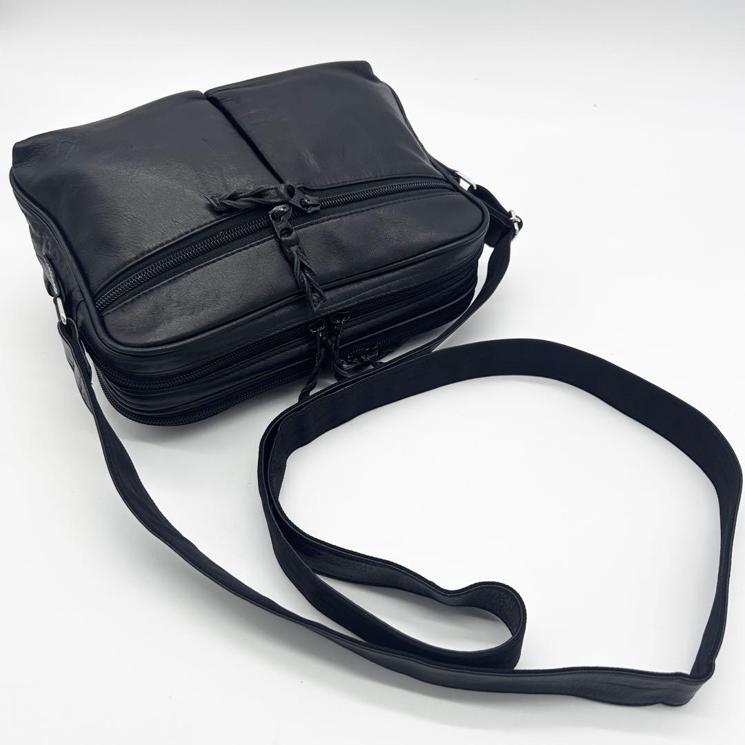 C158 美品 キタムラK2 元町 メンズ 本革 2層 ショルダーバッグ 黒