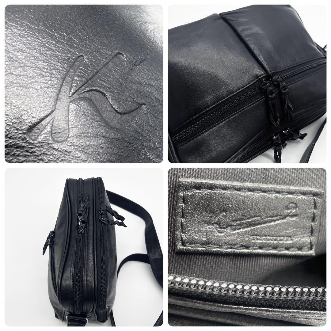 C158 美品 キタムラK2 元町 メンズ 本革 2層 ショルダーバッグ 黒