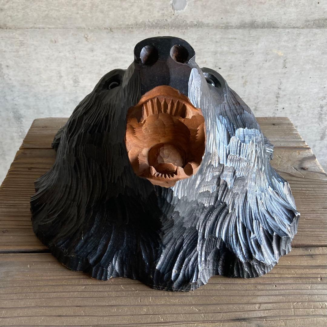 熊 ベア 壁掛け 置物 木製 木彫り 彫刻 顔 面 大型 動物 工芸品 レトロ
